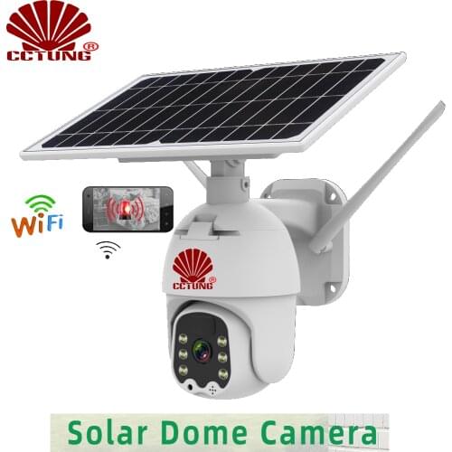 WIFI Alarm Intelligent Solar PTZ Dome Camera with Mobile APP 1080P HD Live Video Moitoring Cloud & Local Storage IP65 Waterproof