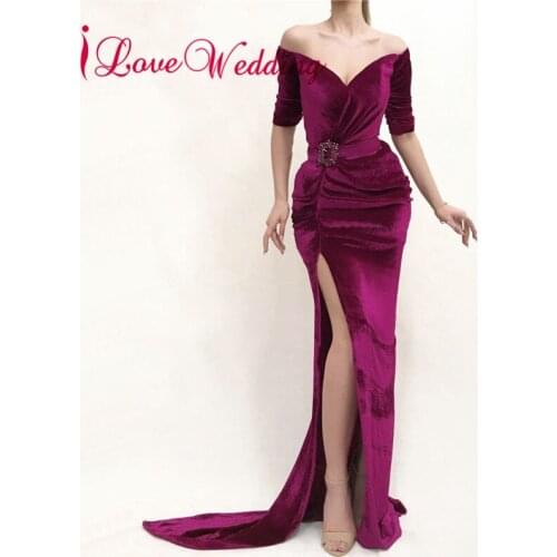 Fashion 2020 Sexy v Neck Evening Dress Half Sleeves Custom made Trumpet Velour Formal Dress Evening Party Gown