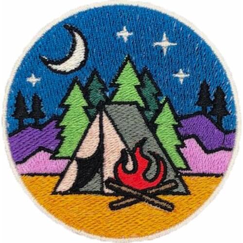 Moon Night Forest Camping Embroidered Iron on Badges Sewing DIY Logo Patches for Clothing Hats Backpack Accessory Applique Craft