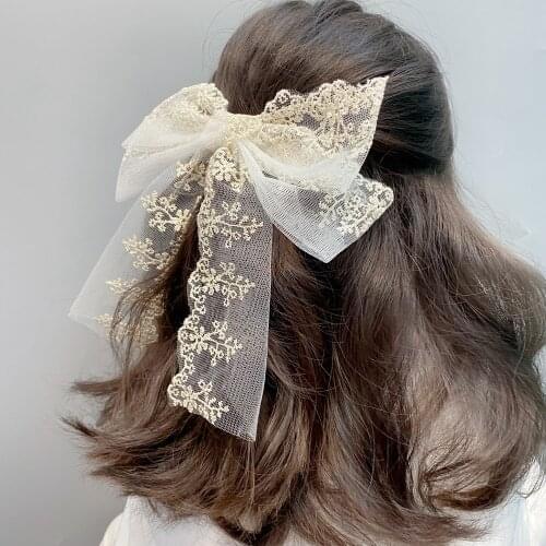 1PC NEW Sweet Double Layer Bow knot Ribbon Womens Hairpin Hair Accessories Lace Embroidered Girls Hair Clips HeadWear