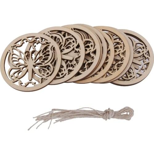 10 Round Carved Wood Butterfly Hanging Ornament Decor Decoupage Scrapbooking Embellishments Card Making Gift Hangers Tags