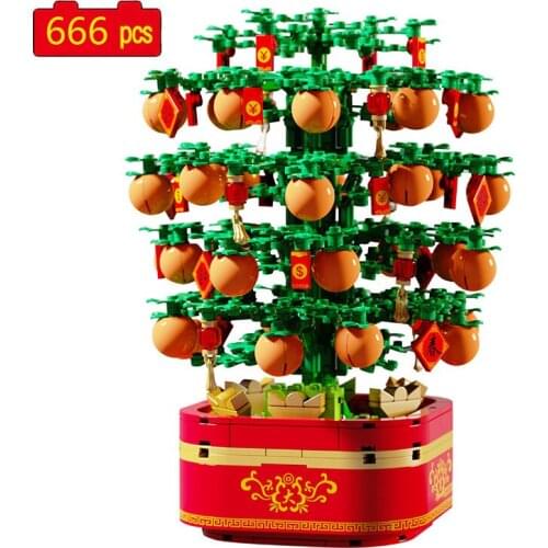 2021 City Street View Chinese Style Spring Festival Kumquat Tree Desktop Decoration Building Blocks Bricks Toys Christmas Gifts