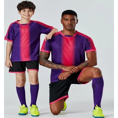 2021 Adult Kids Father and Son Boys Custom Purple Soccer Jerseys Set Men Football Coach Student parent-child activity Uniforms