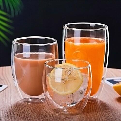 4PCS Double Wall Cups Transparent Heat Resistant Cup for Tea Coffee Whiskey Beer Glasses Cups Kitchen Insulated Glass Drinkware