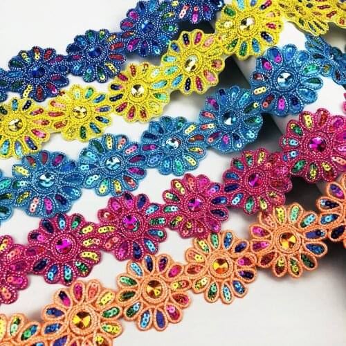 6CM*4.5Yards Folk-Custom Sequins Self-Adhesive Rhinestone Applique Ribbon For Dress Clothes Decoration Garments Accessories