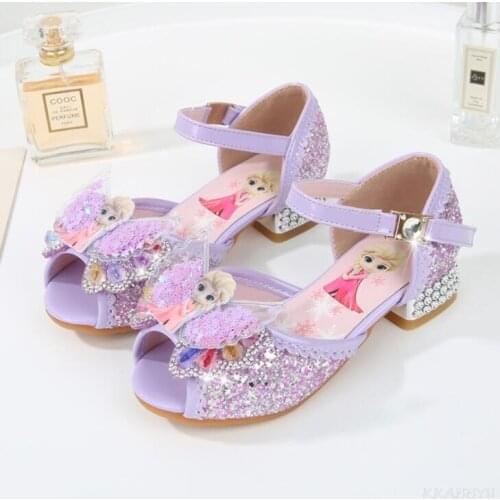 Disney Frozen Crystal Sandal For Baby Girls Elsa Princess Kids Shoes High Heel Summer Sandals Party Dress Shoes