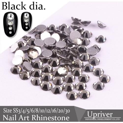 Upriver ss3 - ss30 Non Hotfix Rhinestones Black Diamond Glass Beads Nail Art Rhinestones for 3D Nail Art Decoration