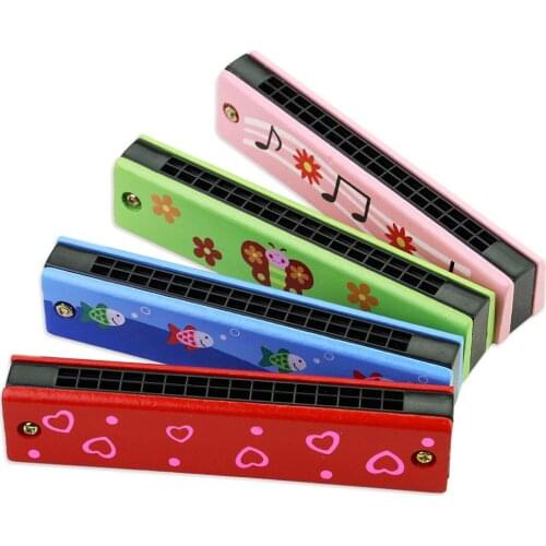 Wooden 16 Hole Fruit Pattern Harmonica Musical Instrument Educational Kids Toy New