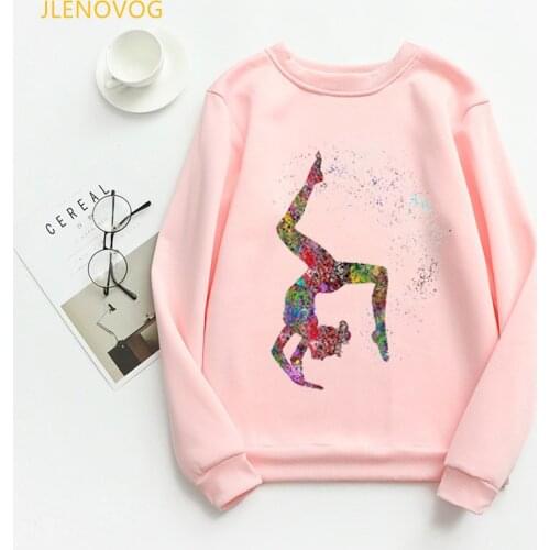 Watercolor Gymnastics girl printed hoodies women harajuku kawaii top pink sweatshirt femme sports lover birthday gift tracksuit