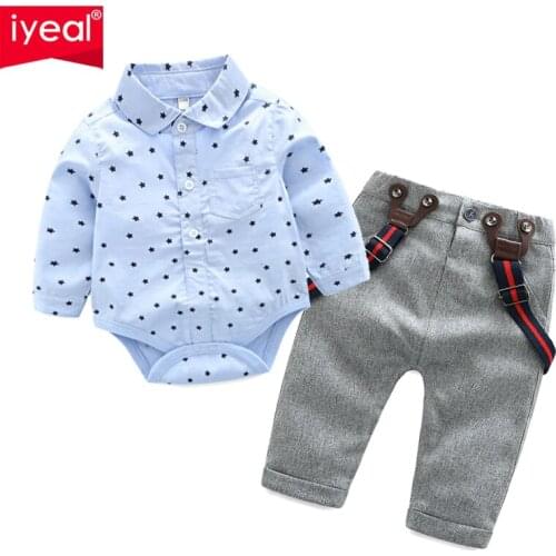 IYEAL Baby Boys Gentleman Cotton Long Sleeve Bodysuit Shirt and Pants Outfits Suits Infant Suspender Overalls Clothes Sets 0-24M