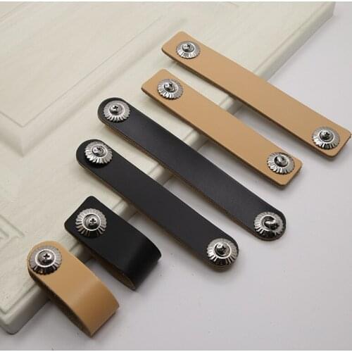 JD Furniture Handle Door Modern Leather Black Wardrobe 64mm Of Cabinet Minimalist Drawer Free Punching