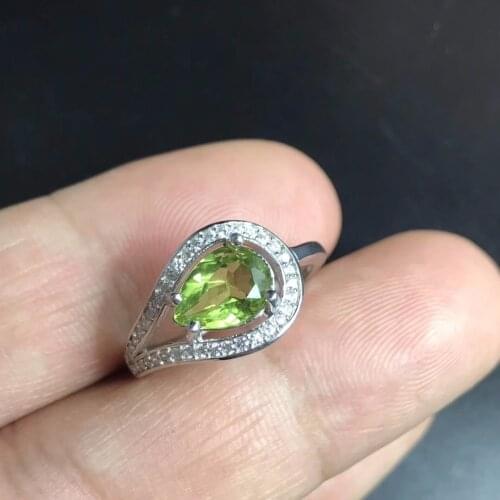 Almei Natural Peridot Ring for Women, 925 Sterling Silver Wedding Jewelry, 6*8mm Gemstone with Velvet Box Certificate FJ234