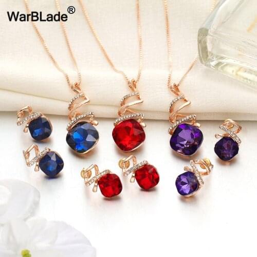 WarBLade 10Set Fashion Austrian Crystal Necklace Earring Jewelry Sets Pendant Necklace Stud Earring Set For Women Bridal Wedding