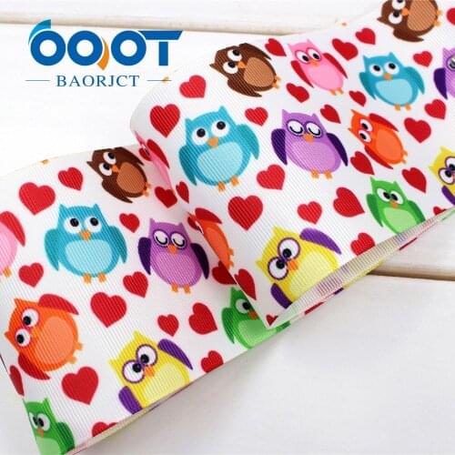 1710319 , 3'' 75MM cartoon owl Printed grosgrain ribbon, DIY handmade Hair accessories Material wedding gift wrap