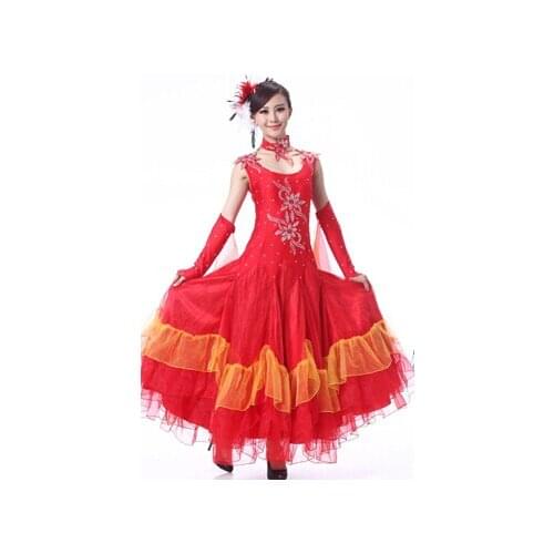 Red flamenco dresses spanish clothing standard dance dresses dance ballroom waltz dresses tango modern dance costumes