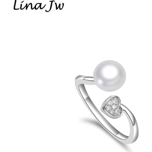 Lina Jw Heart Shape Natural Freshwater Pearl Rings Adjustable Jewelry for Women 8mm Wedding/Party Charm Cute Gift Femme