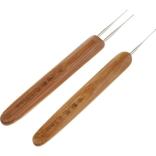 MagiDeal 2 Pces Hair Weaving Crochet Hook Bamboo Needles Lot Dreadlock Tool Custom Design Great For Micro Braid Hair Synthetic