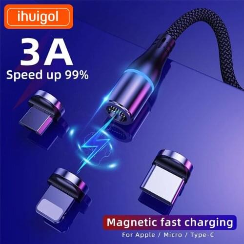 !ACCEZZ 3A Magnetic Cable For iPhone XR 7 8 Plus Xiaomi mi 9 10Pro Huawei Micro USB C Cable 1m Fast Charging Sync Data Wire Cord