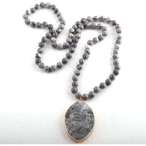 Fashion Bohemian Tribal Jewelry Stone Long Knotted Natural Stone Pendant Necklace For Women