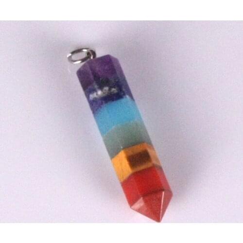 6pcs/lot Trendy Crystal Rainbow Amethysts Natural Stone Jewelry Healing Beads Meditation Fitness 7 Gems Chakra Yoga Pendant Free