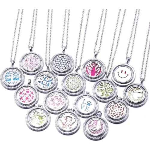 Aromatherapy Fashion Rotating Rhinestone Locket Pendant Essential Oil Diffuser Jewelry Stainless Steel Aroma Perfume Necklace