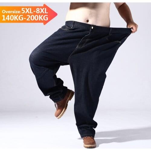 Large size 5 6 7 8XL Oversize Jeans Mens Loose Elastic Waist Cotton Baggy Pants Denim Straight Streetwear Wide leg Trousers Man