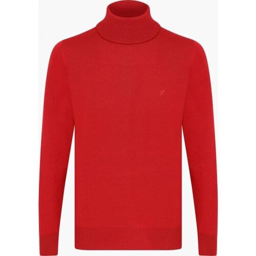 Hateko Men Regular Fit 30% Wool Red Turtleneck Sweater Classic Style Knitwear Lightweight Pullover Big Size Options