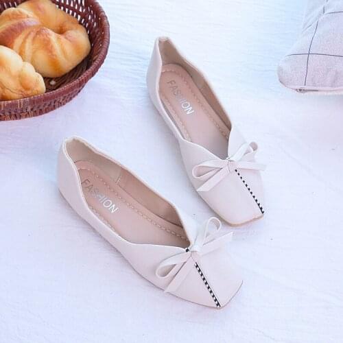 Spring New Fashion Flat Shoes Solid Color Casual Wild Slip-On Sweet Bow Shallow Square Toe Luxury Shoes Women Designers W28-22