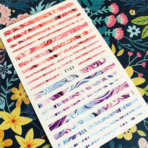 Newest F153-154 Colored lines 3d nail art sticker nail decal stamping export japan designs rhinestones