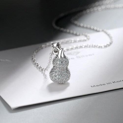 New Women 925 Sterling Silver Necklace Chic Cute One Side Zircon One Side Crystal Gourd Pendant Necklaces Lady Party Accessories