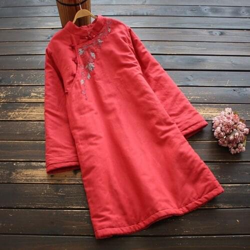 Chinese Style Clothing Women Winter Coat Woman 2021 Vintage Embroidery Cotton Loose Hanfu Female National Cheongsam Top 12155