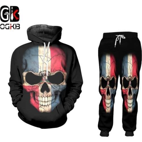 OGKB 3D Skull Suit Printed Jogging Pants And Hoodies Set For Men Casual Sportswear Streetwear Tracksuits Plus Size Clothing