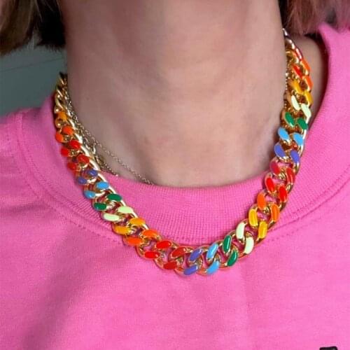 Timeless Wonder Enamel Chunky Chain Pave Choker Necklace Women Jewelry Set Designer Punk Trendy Runway Ins Egirl Mix Color 1893