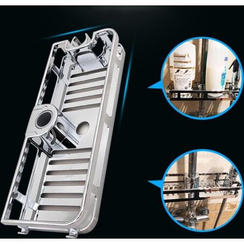 Bathroom Tray Stand Storage Rack Organizer Anti Bacteria Multifunction Rectangle Shower Shelf Lifting Rod No Drilling Removable