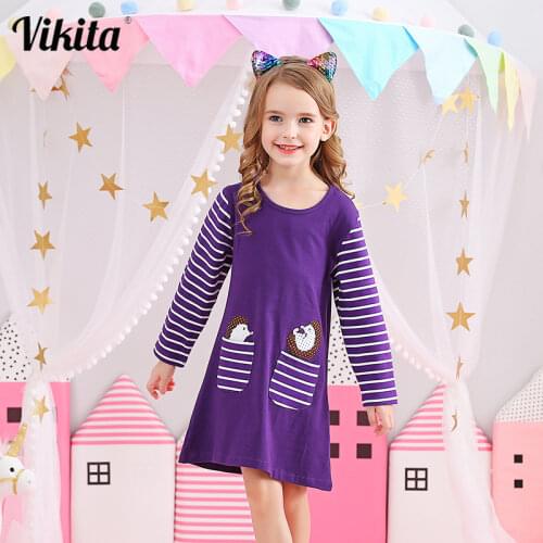 VIKITA Baby Girls Winter Dress Girls Kids Dresses Striped Cartoon Casual Dresses for Girls Clothes Costume 2-8Y MS0277 Mix