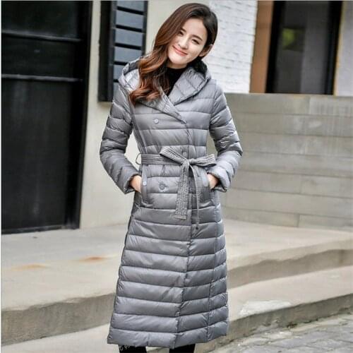 Fashion Women Winter Plus Size Down Jacket Super Long Waist Slim Thicken Warm Hooded Down Padded Jackets Outwear