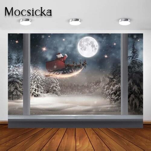 Mocsicka Christmas Backdrop for Photography Santa Window Photo Background Winter Snow Scene Xmas Party Decorations Photoshoot