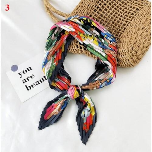 70*70cm Wrinkle Small Silk Scarf For Women Chiffon Square Scarf Fold Scarf Floral Striped Printed Women Office Scarves Foulard