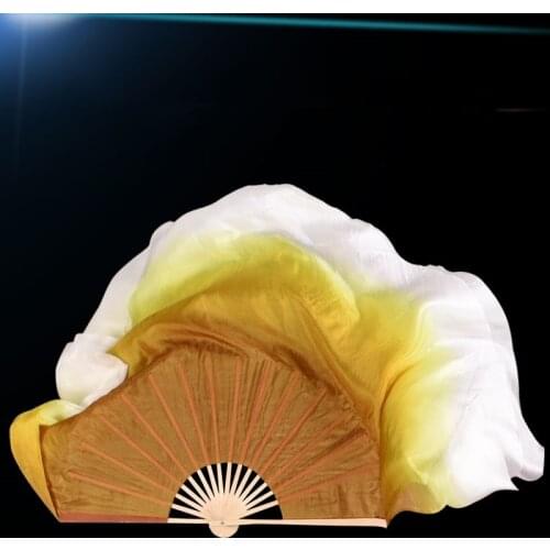 Dark Yellow Gradient Chinese Folk Dance Silk Fan Veils Yangko Dance 1 Pair Short Hand Fan 100% Autumn Color Adults
