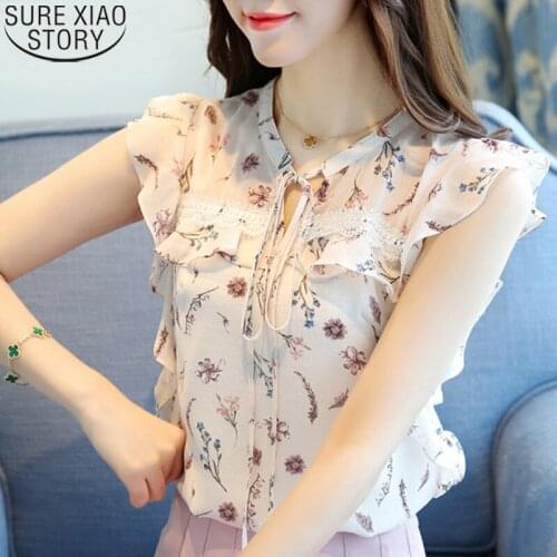 Print Chiffon Women Tops 2021 Fashion Summer Women Blouse Shirt Sleeveless Blusas Plus Size Womens Clothing Tops Blusas 0026 30