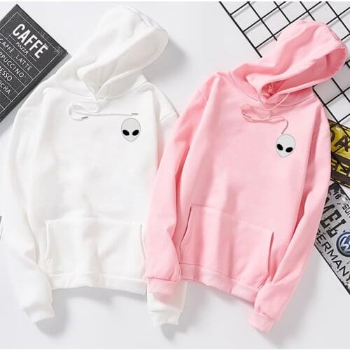 Moletom Women Men Loose Long Sleeve Hoodies Hooded Sweatshirts Cute Winter Alien Print Solid Harajuku Autumn Pullovers