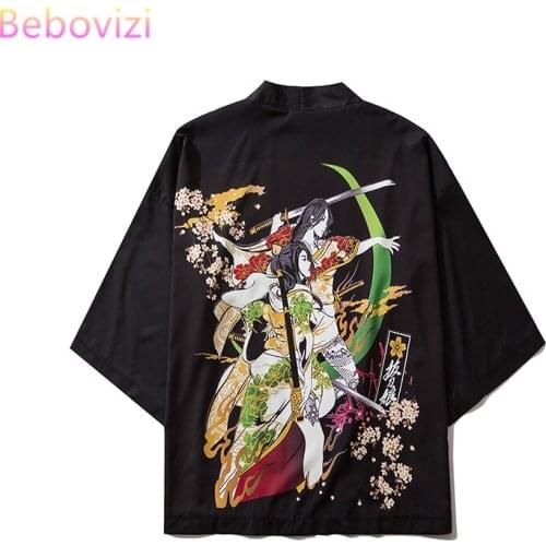 17 Style Three Quarter Harajuku Japanese Fashion Kimono Women Men 2020 Cardigan Blouse Haori Obi Asian Clothes Samurai