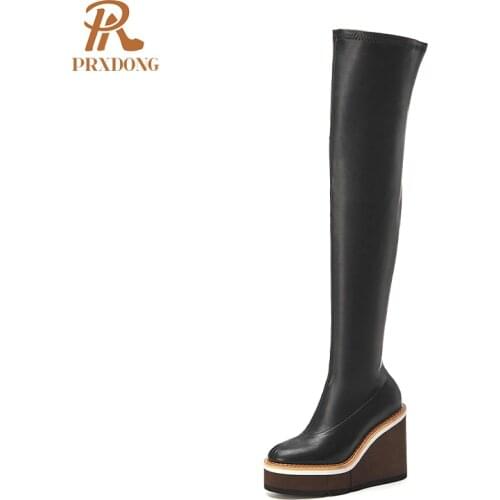 New Thick Sole Ankle Boots For Women Microfiber Leather Round Toe Autumn Winter Woman Wedges High Heels Platform long Boots 39