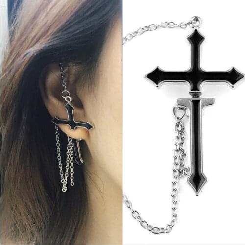 New fashion retro long chain Cross Earrings Black Cross Earrings 2021 mens and womens Earrings Jewelry Party Gift