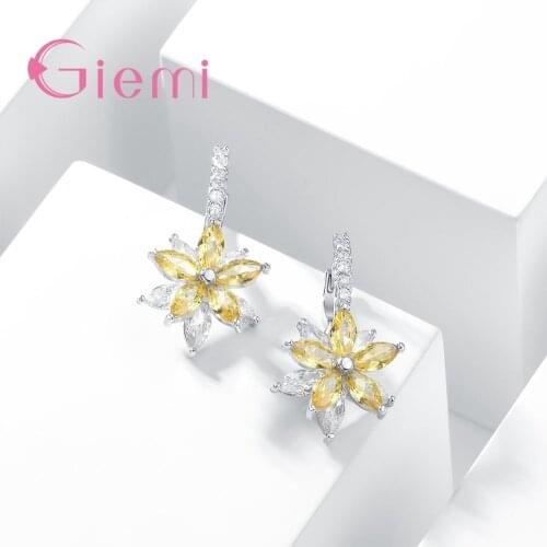 Blue White Cubic Zirconia CZ Simple Flower 925 Sterling Silver Circle Earrings Hoop Earring Girls Birthday Gift For Women Gift