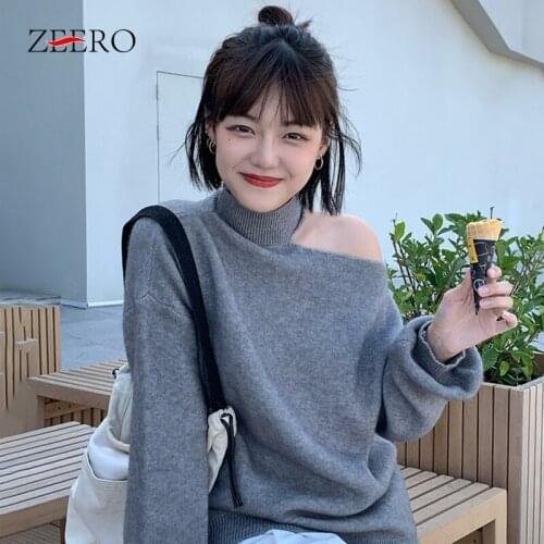 Woman Sweaters Sexy Off Shoulder Turtleneck Pullovers Hollow Out Irregular Women Knitted Tops Long Sleeve Fashion Korean Jumpers