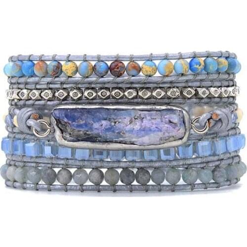 Plumiss Rectangle Kyanite Wrap Bracelet for Women Boho 5 Layers Natural Stone Crystal Beads Bracelets Handmade Fashion Jewelry