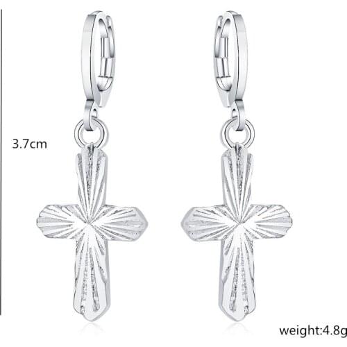 Hot high quality 925 Sterling Silver cross Drop Earrings for Women Fine party wedding luxury Jewelry Holiday Gifts