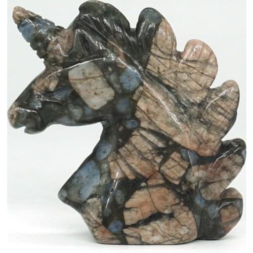 2" Texas Llanite Blue Opal Unicorn Head Figurine Healing Crystal Gemstone Statue Home Decor