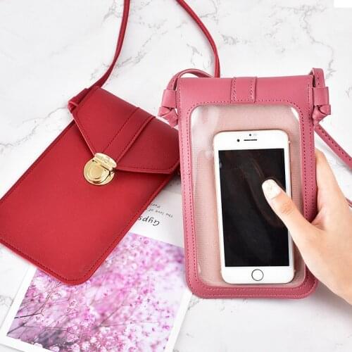 2020 new womens lock shoulder bag simple transparent touch screen crossbody student mobile phone bag womens wallet